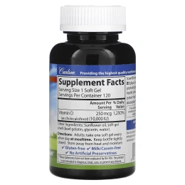 Carlson Labs, Витамин D3, 10000 МЕ (250 мкг), 120 мягких таблеток