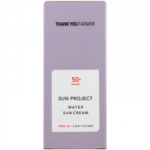 Thank You Farmer, Sun Project, Водостойкий солнцезащитный крем, солнцезащитный фактор SPF 50+, 50 мл (1,75 унций)