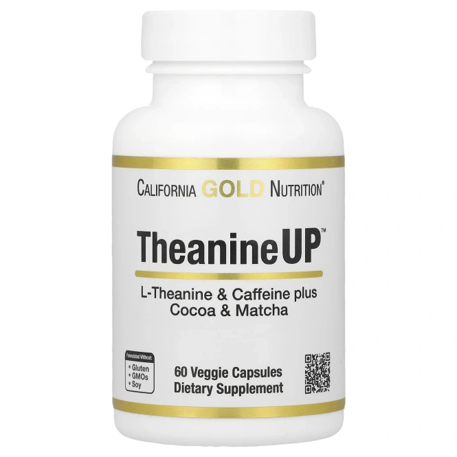 California Gold Nutrition, TheanineUP, концентрация и энергия, L-теанин и кофеин, 60 вегетарианских капсул