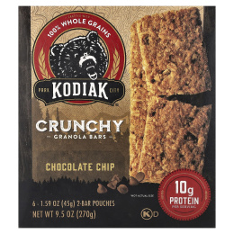 Kodiak Cakes, Хрустящие батончики из мюсли, шоколадная крошка, 6 пакетиков по 2 плитки, 45 г (1,59 унции)