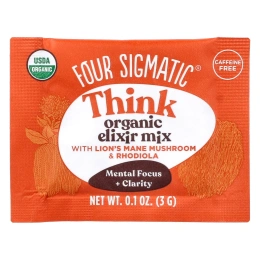 Four Sigmatic, Think, органическая смесь эликсира с грибом ежовиком гребенчатым и родиолой, без кофеина, 20 пакетиков по 3 г (0,1 унции)