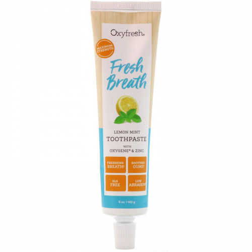 Oxyfresh, Свежее дыхание, зубная паста с лимоном, мятой, кислородом и цинком, 5 унц. (142 г)