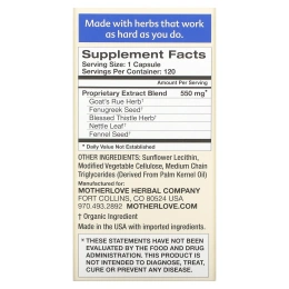 Motherlove, Больше молока, специальная смесь, 120 жидких капсул