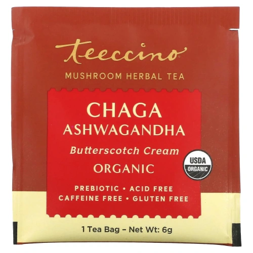 Teeccino, Грибной травяной чай Чага Ашваганда Сливочный крем с ирисками 10 шт