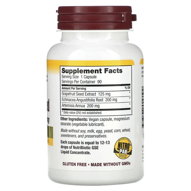 NutriBiotic, Экстракт Семян Грейпфрута с Эхинацеей и Полынью, 90 капсул
