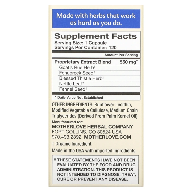 Motherlove, Больше молока, специальная смесь, 120 жидких капсул