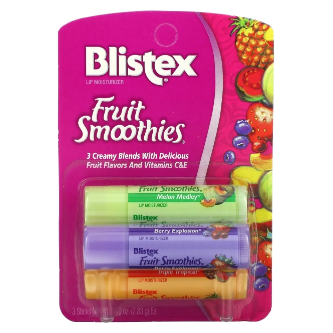 Blistex, Фруктовые коктейли, защищает губы/солнцезащитный , SPF 15, 3 палочки, .10 унций (2.83 г) шт.