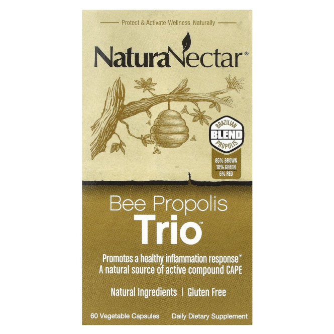 NaturaNectar, Bee Propolis Trio, 60 вегетарианских капсул