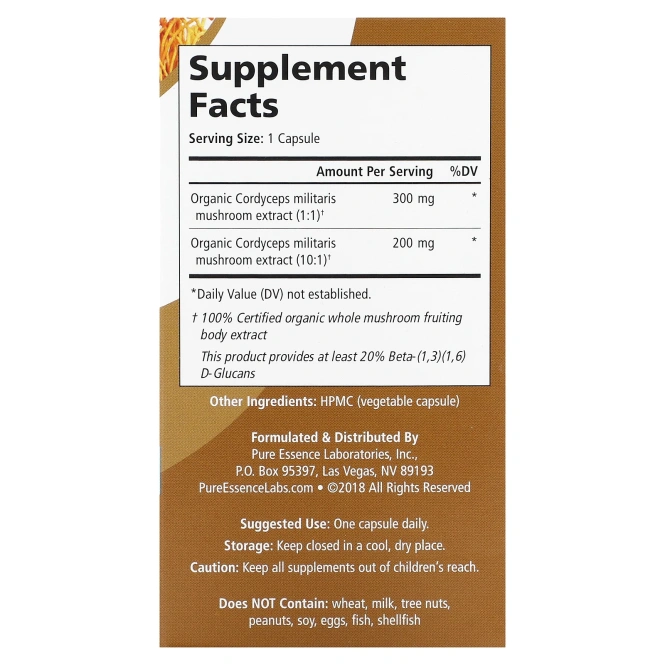 Pure Essence, MyPure, кордицепс 4X, 60 капсул в растительной оболочке
