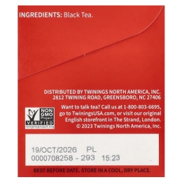 Twinings, чистый черный чай, английский завтрак, экстракрепкий, 20 чайных пакетиков, 50 г (1,76 унции)