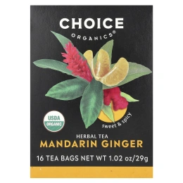 Choice Organic Teas, Herbal Tea, мандарин и имбирь, без кофеина, 16 чайных пакетиков, 29 г (1,02 унции)