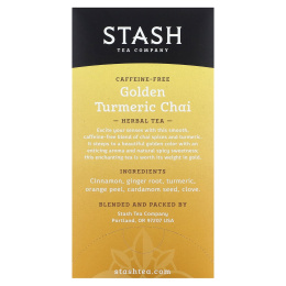 Stash Tea, Herbal Tea, золотой чай с куркумой, без кофеина, 18 чайных пакетиков, 36 г (1,2 унции)