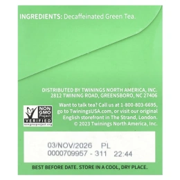 Twinings, зелёный чай, без кофеина, 20 чайных пакетиков, 40 г (1,41 унции)