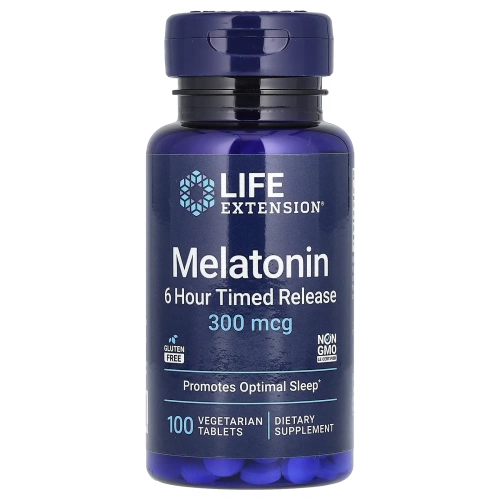 Life Extension, Мелатонин, 6-часовое высвобождение, 300 мкг, 100 растительных таблеток