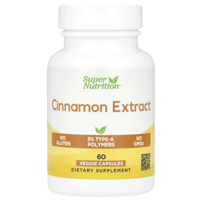 Super Nutrition, экстракт корицы, 60 растительных капсул