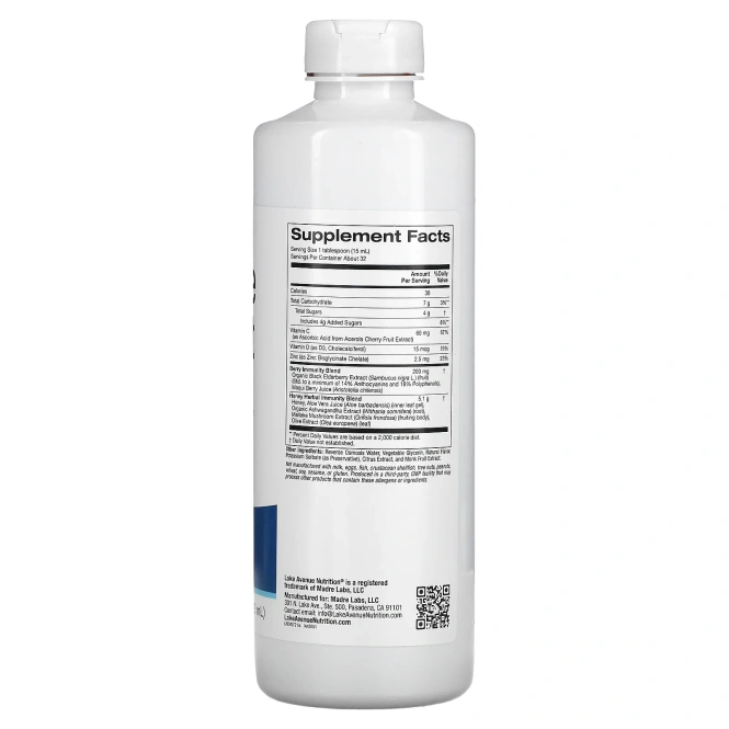 Lake Avenue Nutrition, добавка для поддержки иммунитета с бузиной, ягодами аристотелии, ашвагандой, алоэ вера и медом, 473 мл (16 жидк. унций)