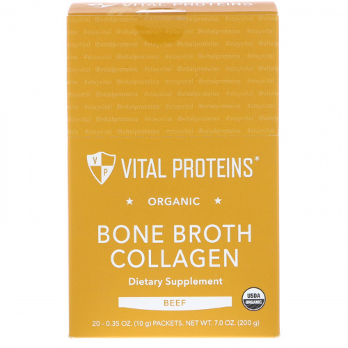 Vital Proteins, Organic, Bone Broth Collagen, Beef, 20 Packets, 0.35 oz (10 g) Each