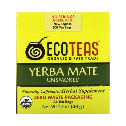 Eco Teas, Йерба Мате, некопченый, зеленая энергия, 24 пакетика, 1,7 унции (48 г)