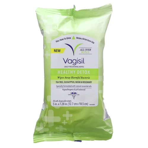 Vagisil, освежающие салфетки для ежедневного использования, для здоровой детоксикации, 20 одноразовых салфеток