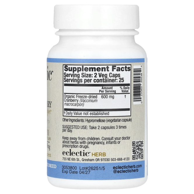 Eclectic Herb, сублимированная клюква, 600 мг, 50 вегетарианских капсул (300 мг в 1 капсуле)