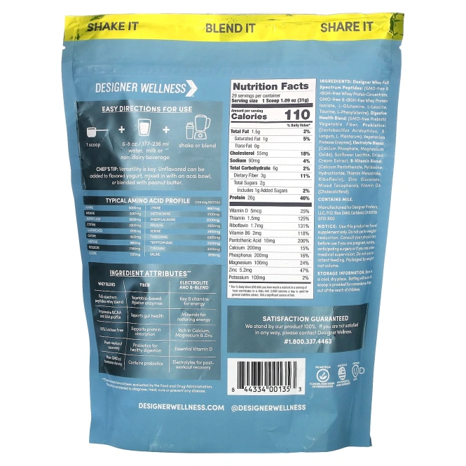 Designer Protein, Designer сыворотка Натуральный 100% сывороточный протеин без запаха 2 фунта