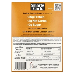 NuGo Nutrition, Smarte Carb, хрустящие батончики с арахисовым маслом, 12 батончиков, 1,76 унции (50 г) каждый
