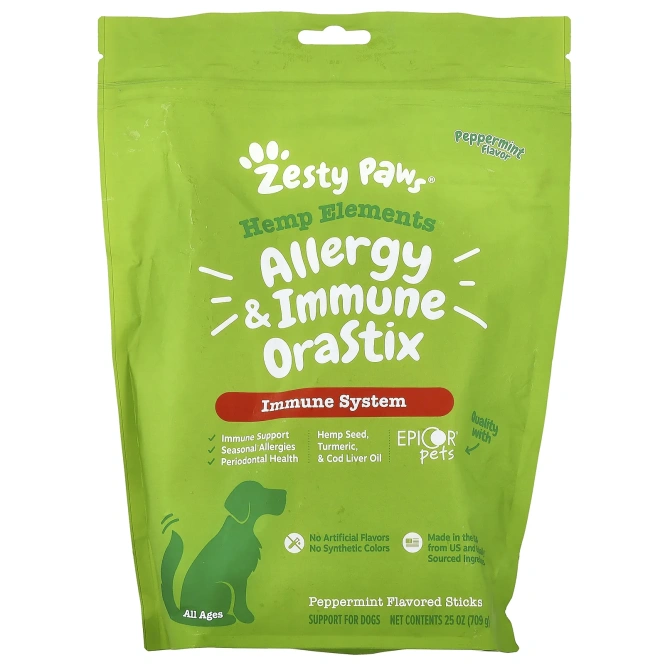 Zesty Paws, Hemp Elements™, добавка для поддержки иммунитета и аллергии, для собак любого возраста, перечная мята, 709 г (25 унций)
