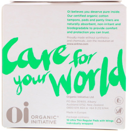 Oi, Ультратонкие прокладки с крылышками из органического хлопка, обычные, 10 штук