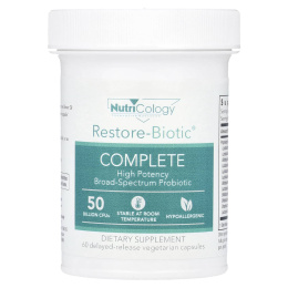 Nutricology, Restore-Biotic Complete, 50 миллиардов, 60 вегетарианских капсул с отсроченным высвобождением