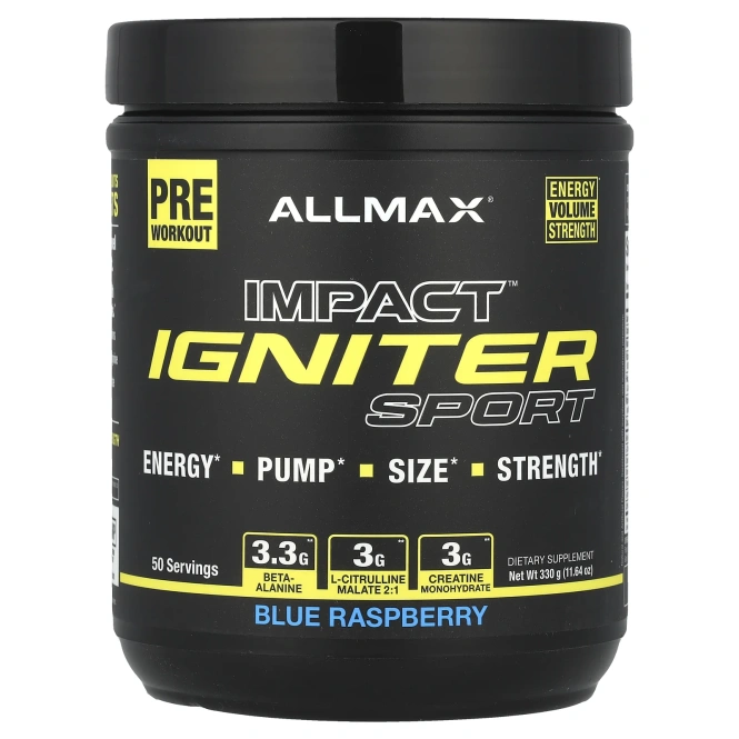 Allmax Nutrition, Sport - Igniter перед тренировкой Blue Raspberry 320 грамм