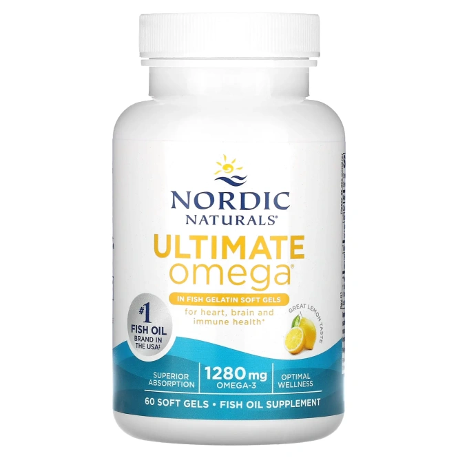 Ultimate Omega Nordic Naturals Высокоэффективная Омега-3 со вкусом лимона 1000 мг, 60 мягких капсул