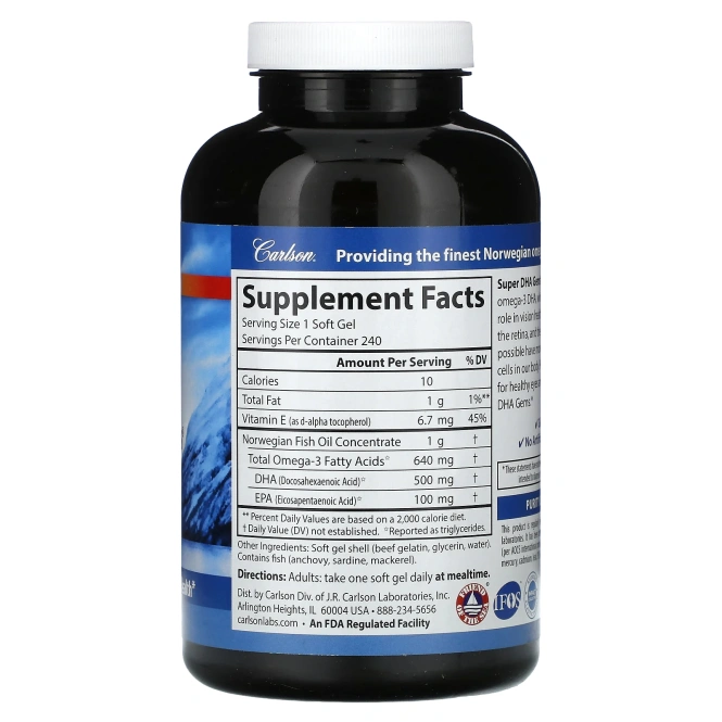 Carlson, Супер ДГК, самоцветы, 500 мг, 240 мягких таблеток
