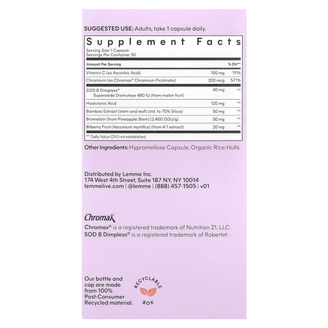 Lemme, Разглаживание, поддержка целлюлита и разглаживание кожи, 30 веганских капсул