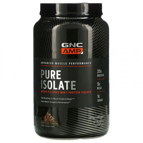 GNC AMP, Pure Isolate, Micro-Filtered Whey Protein, Chocolate Frosting, 2.13 lb (966 g)