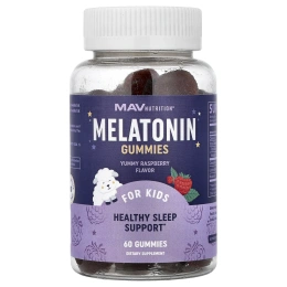 MAV Nutrition, жевательные таблетки с мелатонином, поддержка здорового сна, для детей, со вкусом малины, 60 жевательных таблеток