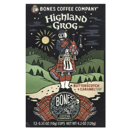 Bones Coffee Company, Highland Grog, кофейные чашки, ириска и карамель, 12 чашек по 10 г (0,35 унции)