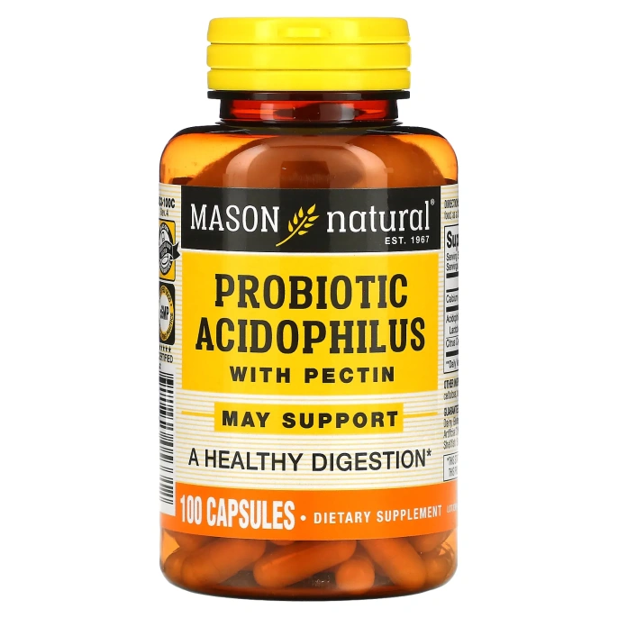 Mason Natural, Пробиотик ацидофилус с пектином, 100 капсул