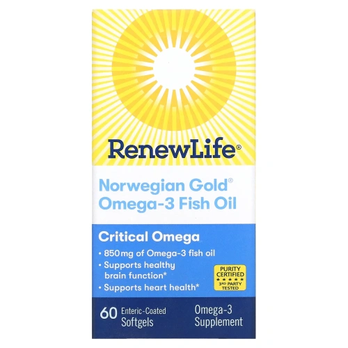 Renew Life, Critical Omega, Ultra-Concentrated, Natural Orange Flavor, 60 Enteric-Coated Softgels