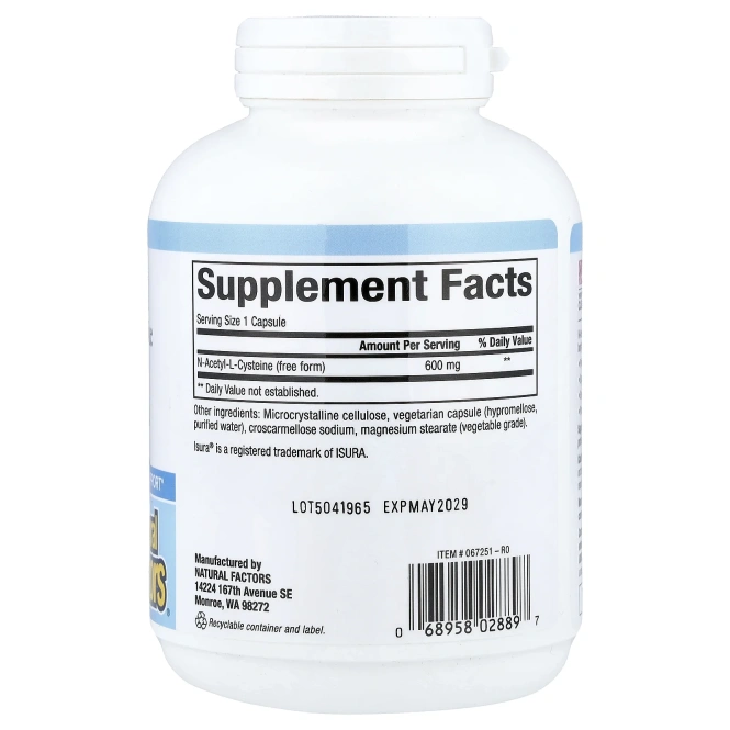 Natural Factors, NAC, 600 мг, 180 вегетарианских капсул
