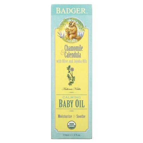 Badger Company, Успокаивающее масло для младенцев, с ароматом ромашки и календулы, 4 жидкие унции (118 мл)