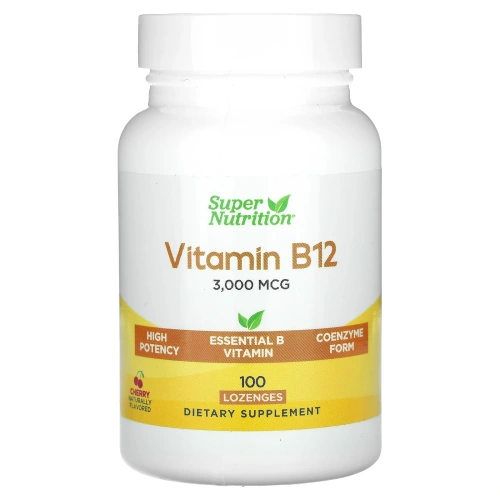 Super Nutrition, витамин B12, со вкусом вишни, 3000 мкг, 100 пастилок