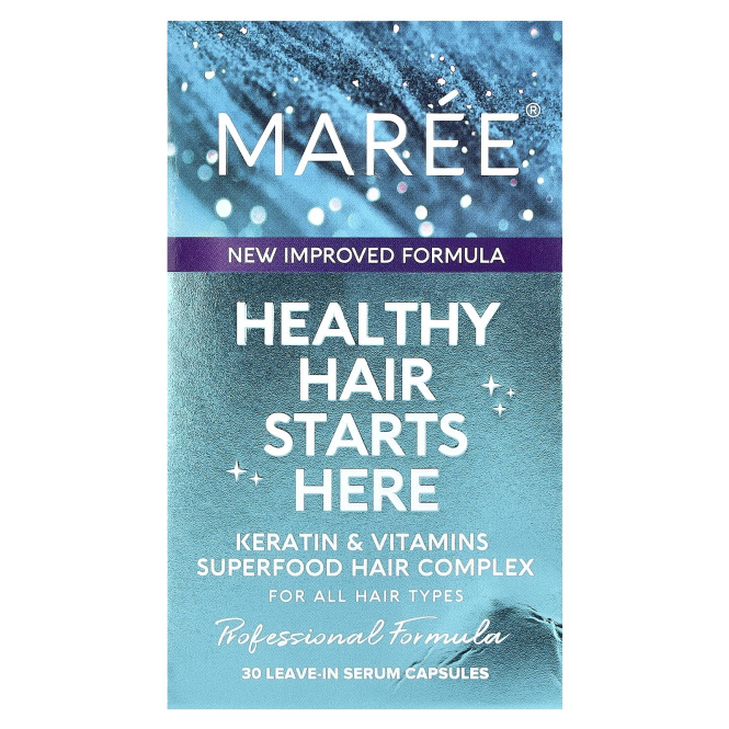 Maree, Масло для укладки волос, кертин и аргановое масло, витамины A, E, B5, для всех типов волос, с цветочным рисунком, 30 несмываемых сывороточных капсул