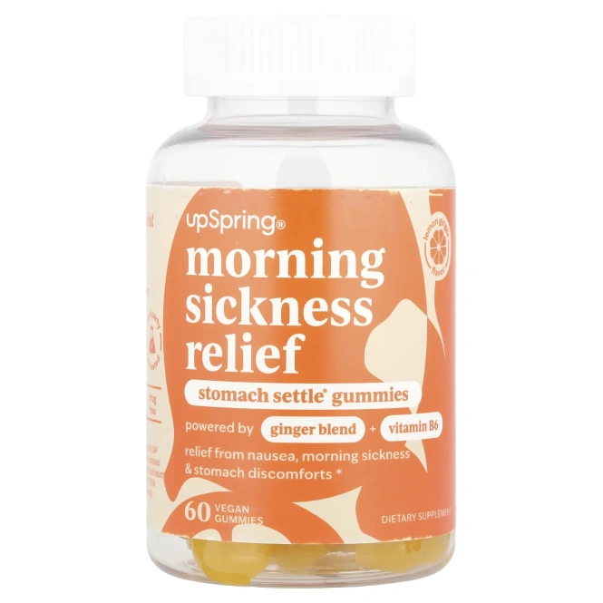 UpSpring, Morning Sickness Relief, жевательные таблетки для желудка, лимонный имбирь, 60 веганских жевательных таблеток