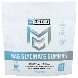 Zhou Nutrition, жевательный глицинат магния, со вкусом фруктового пунша, 50 жевательных таблеток (50 мг в 1 жевательной таблетке)
