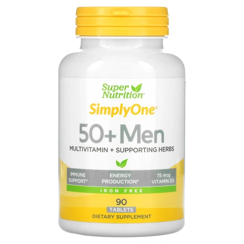 Super Nutrition, SimplyOne, тройные мощные поливитамины для мужчин старше 50 лет, без железа, 90 таблеток