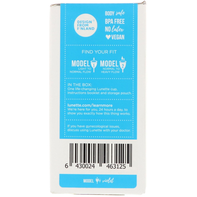 Lunette, Менструальный колпачок многоразового использования, модель 1, для легких и нормальных выделений, фиолетовый, 1 штука