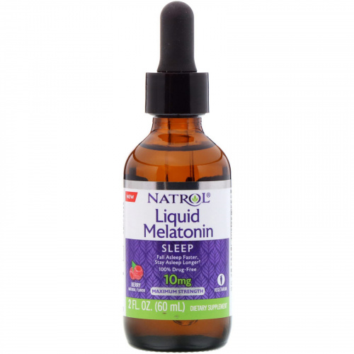 Natrol, Liquid Melatonin, Sleep, Berry Natural Flavor, 10 mg, 2 fl oz (60 ml)