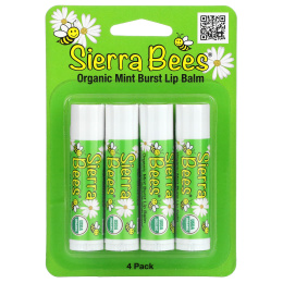 Sierra Bees, Органические бальзамы для губ, мятный взрыв, 4 шт. в упаковке, по 0,15 унц. (4,25 г) каждый