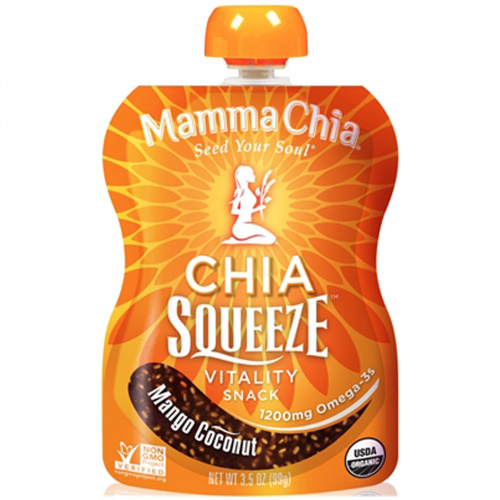Mamma Chia, Органическая смесь из семян Чиа - полезная закуска со вкусом манго и кокоса, 4 мешочка, 3.5 унции (99 г) каждый