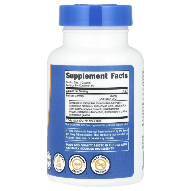 Nutricost, Комплекс пробиотиков,> 50 млрд КОЕ, 60 капсул